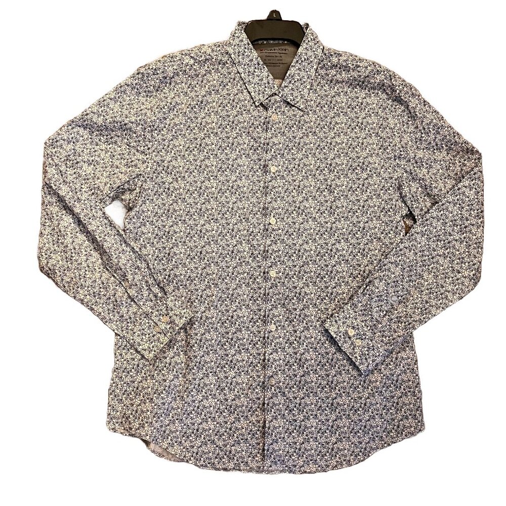 Calvin Klein Mens Extreme Slim Fit Button Up Geometric Pattern Shirt Size Large